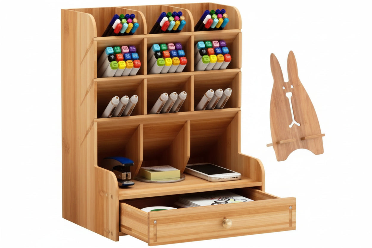 EcoWood Desk Organizer – Organizador de Escritorio Multifuncional de Madera